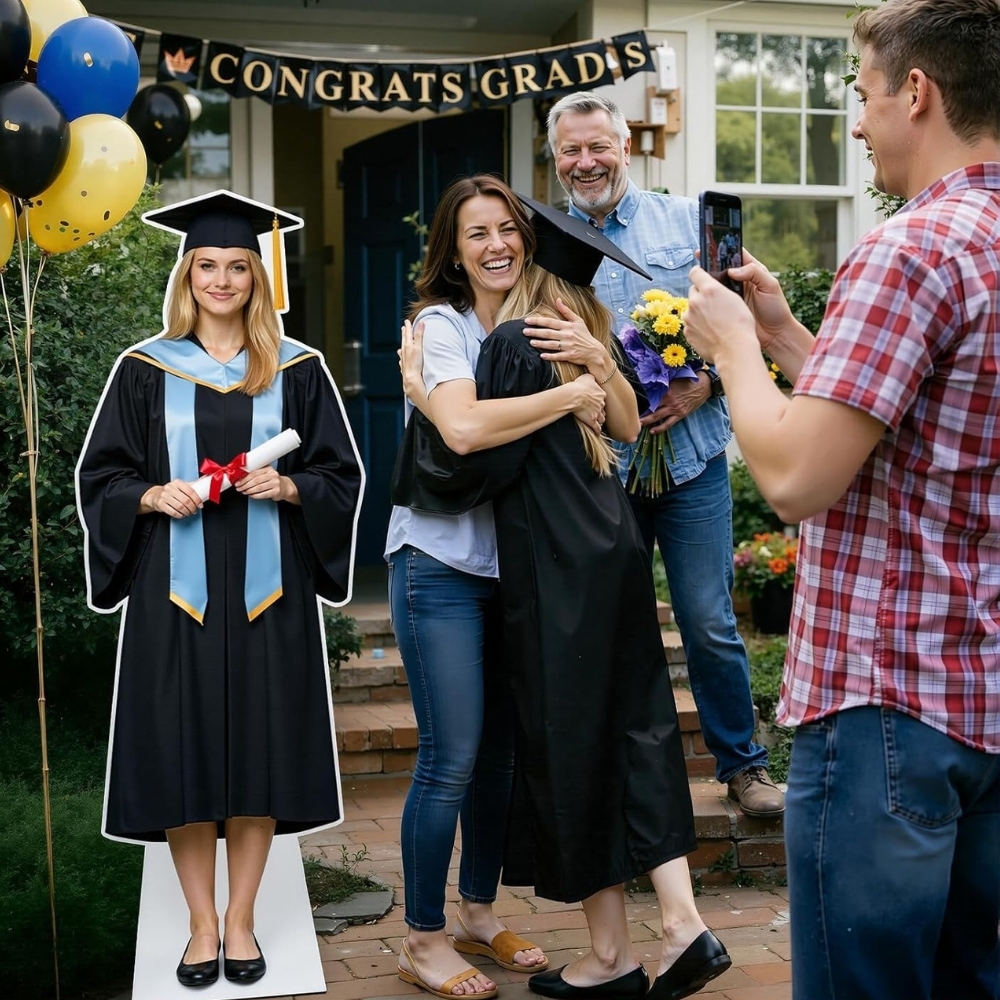 Graduation party cardboard cutout display