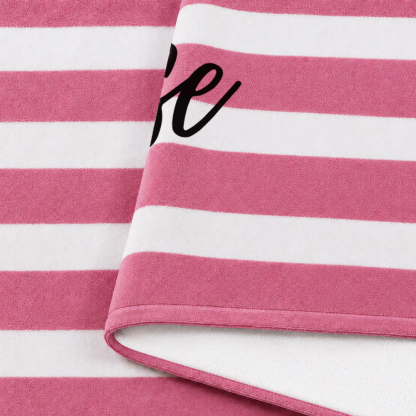 Personalized stripe name beach towel made with soft microfiber fabric for comfortable beach and pool use
