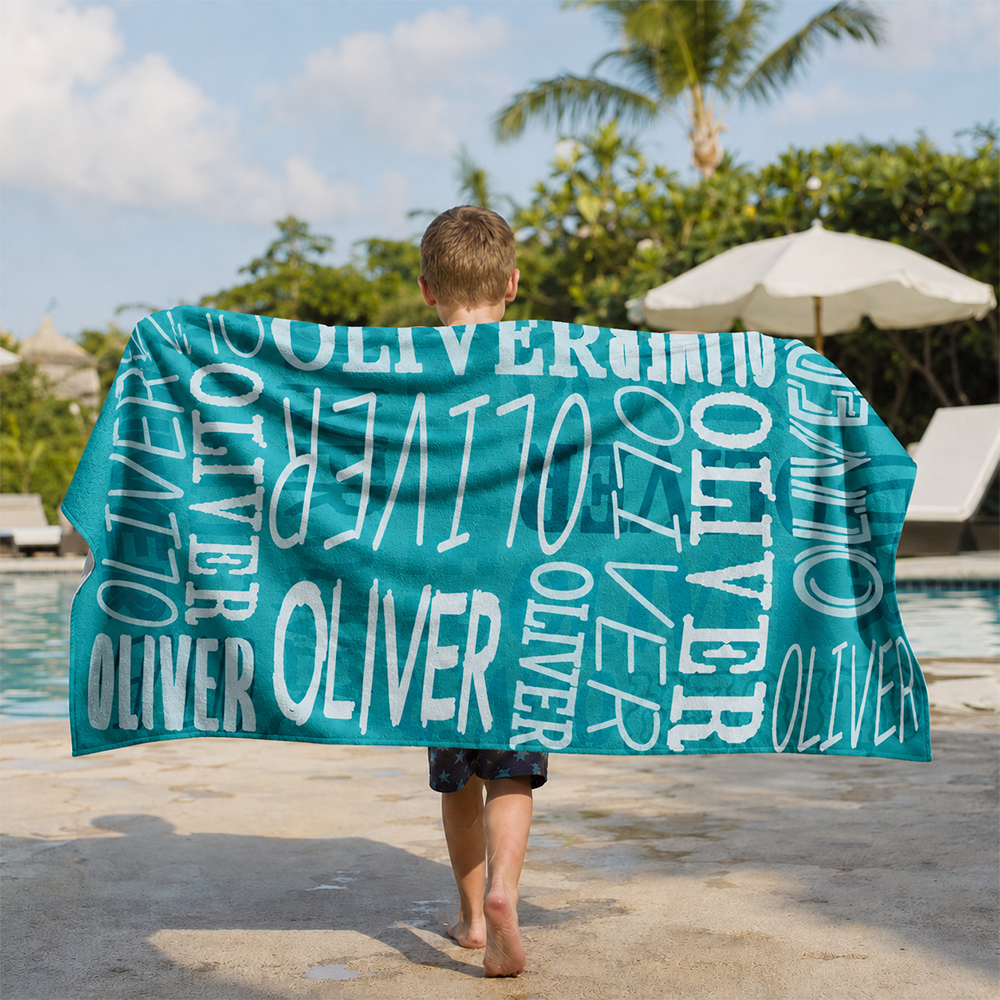 Personalized Repeat Name Pattern Beach Towel