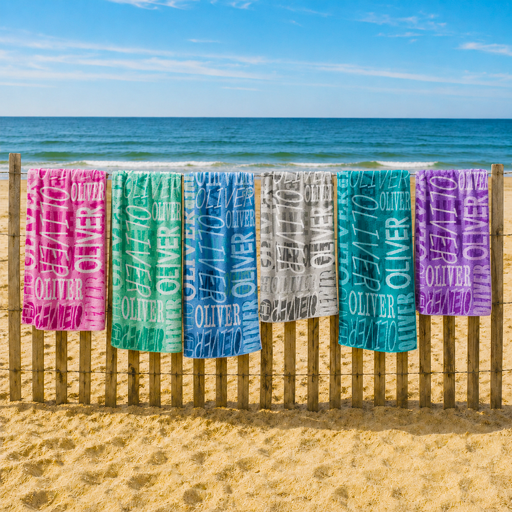 Personalized Repeat Name Pattern Beach Towel