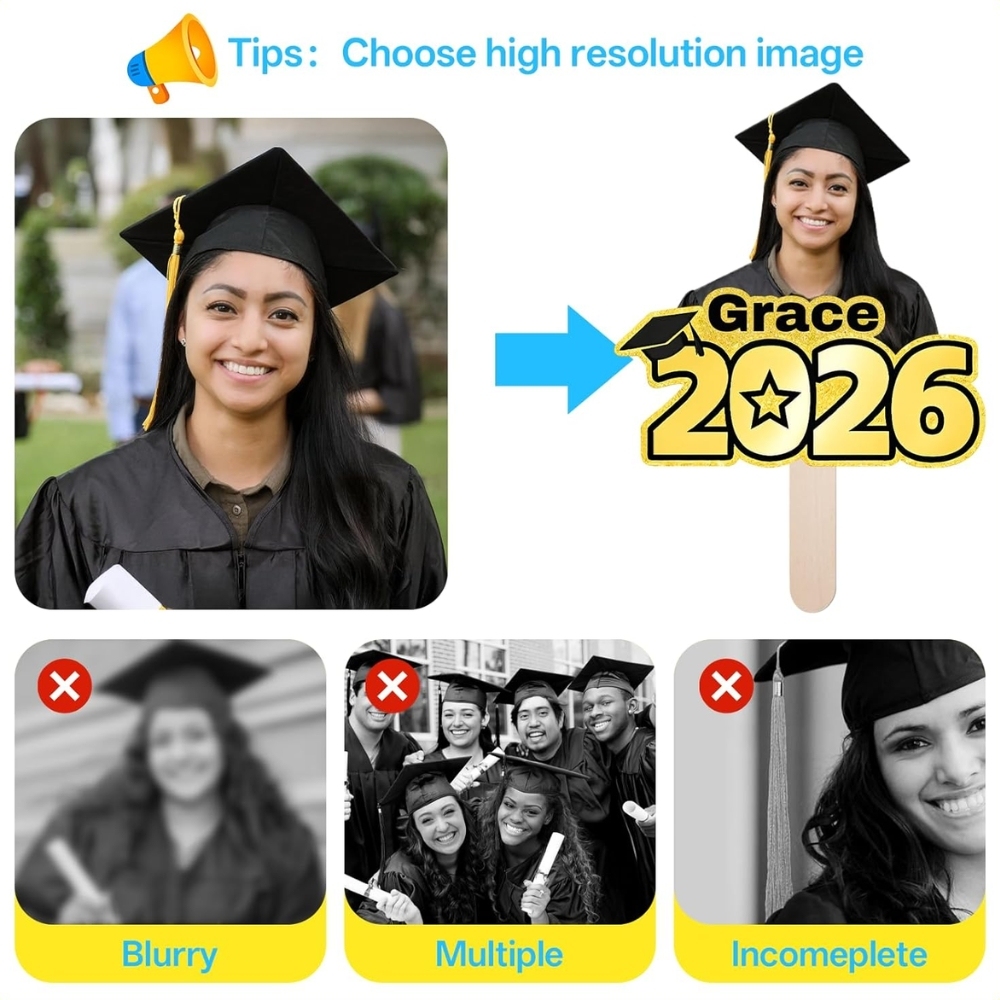 Custom 2026 Gold Glitter Graduation Big Head Cutout