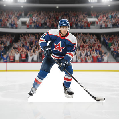 Sports cardboard cutout display at a hockey rink