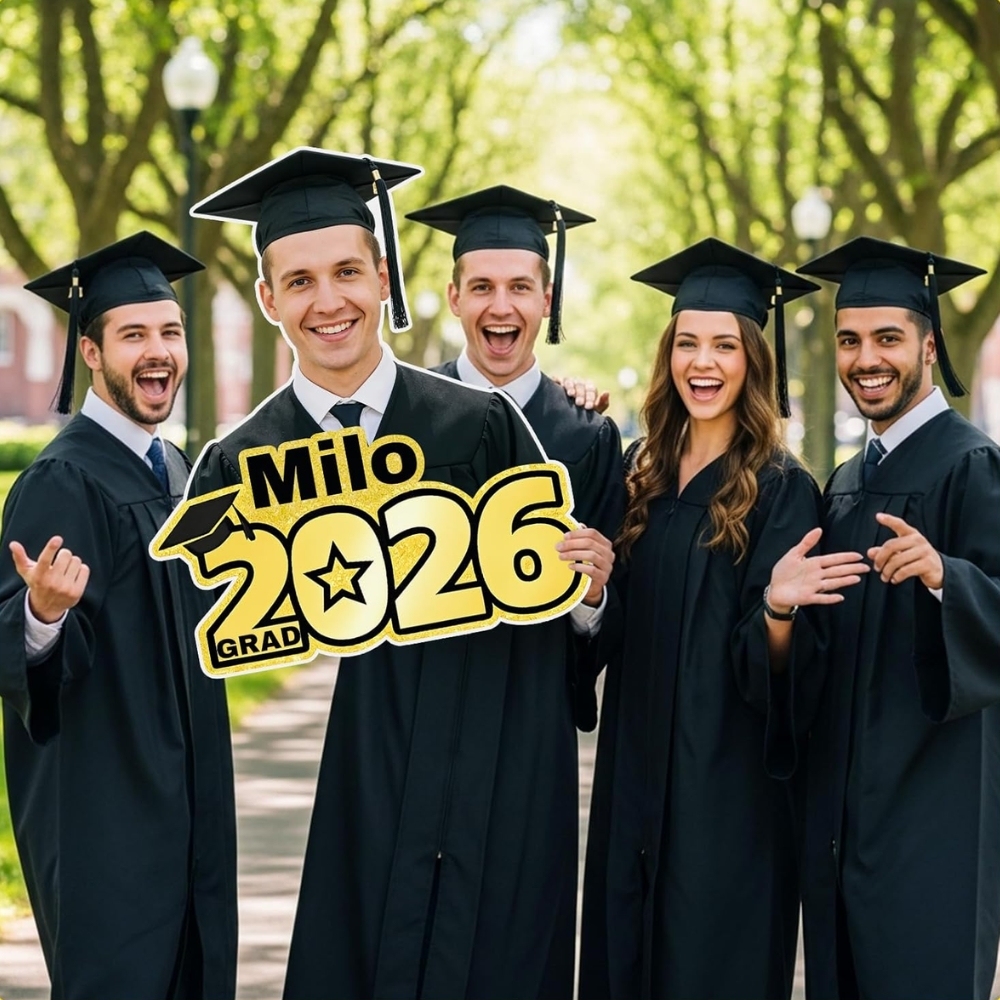 Custom 2026 Gold Glitter Graduation Big Head Cutout