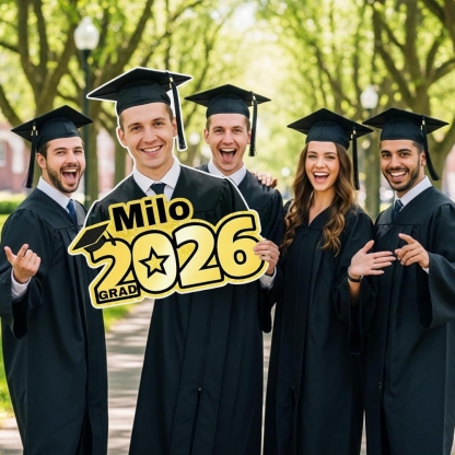 Custom 2026 Gold Glitter Graduation Big Head Cutout