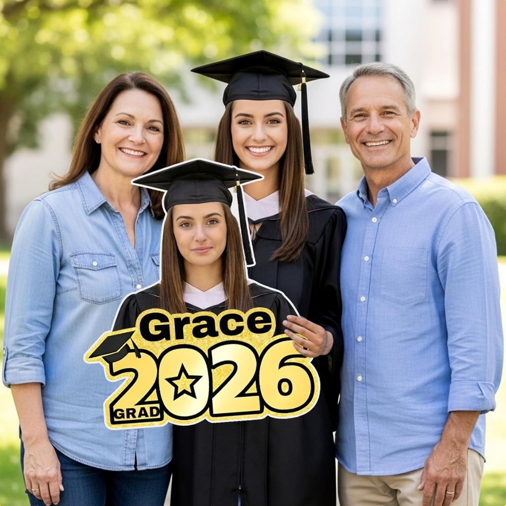Custom 2026 Gold Glitter Graduation Big Head Cutout