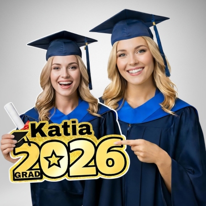 Custom 2026 Gold Glitter Graduation Big Head Cutout