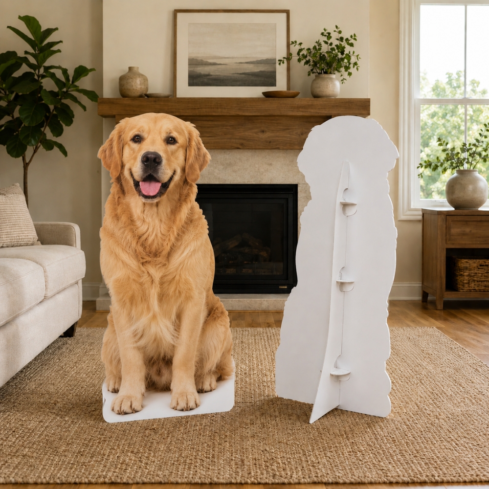 Personalized pet cardboard cutout with stable back support stand for home display