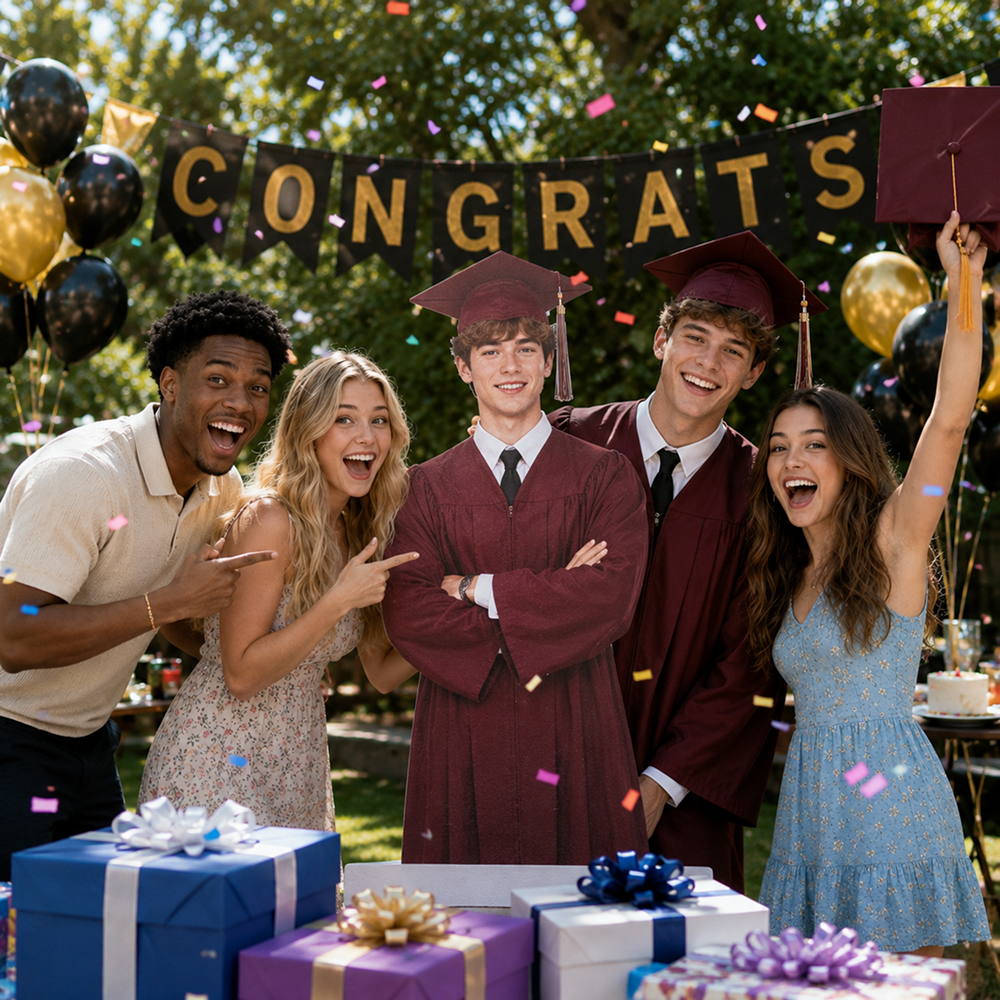 Custom graduate cardboard cutout photo prop for graduation party decoration and celebrations