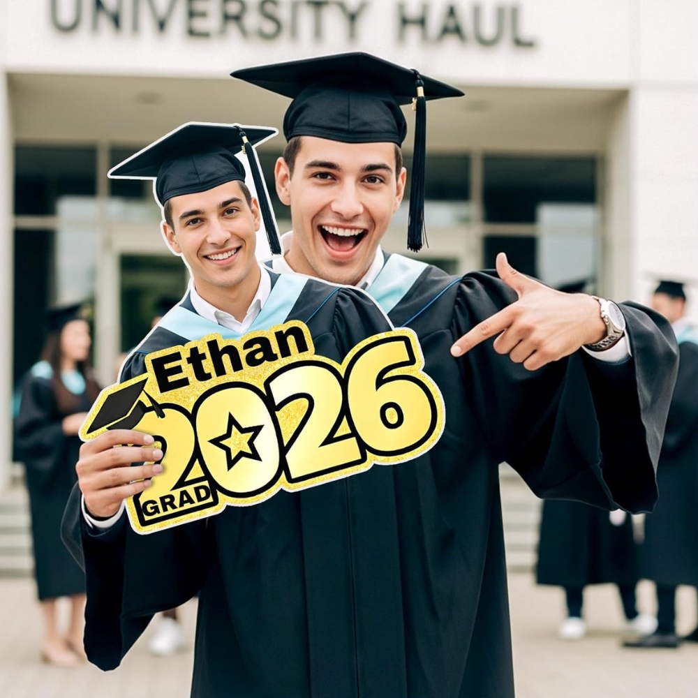 Custom 2026 Gold Glitter Graduation Big Head Cutout