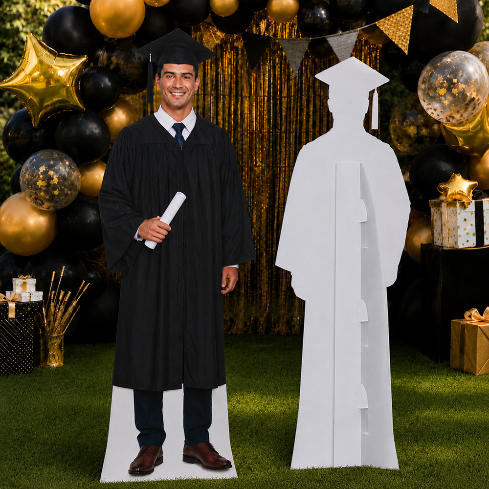 Custom graduation life size cardboard cutout with front and back display for personalized graduate standee decoration