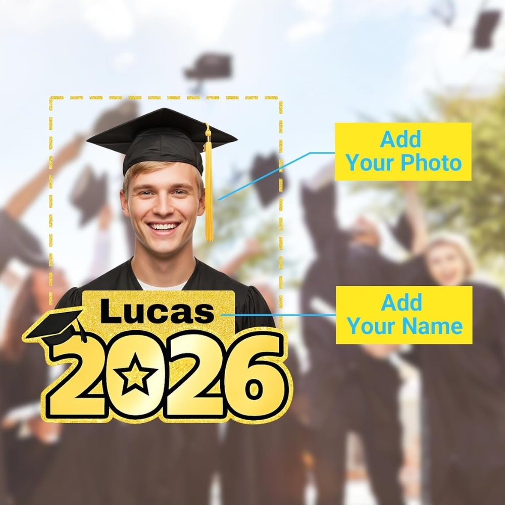 Custom 2026 Gold Glitter Graduation Big Head Cutout