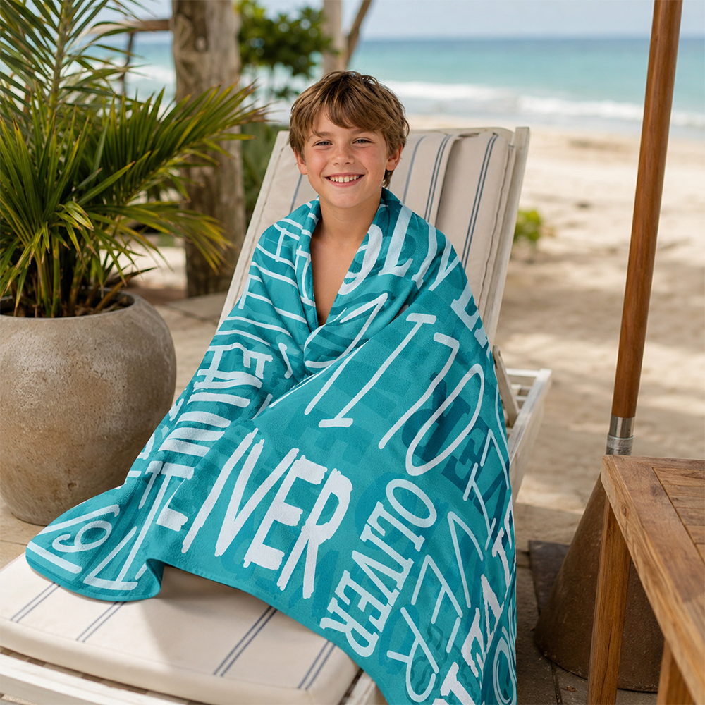 Personalized Repeat Name Pattern Beach Towel