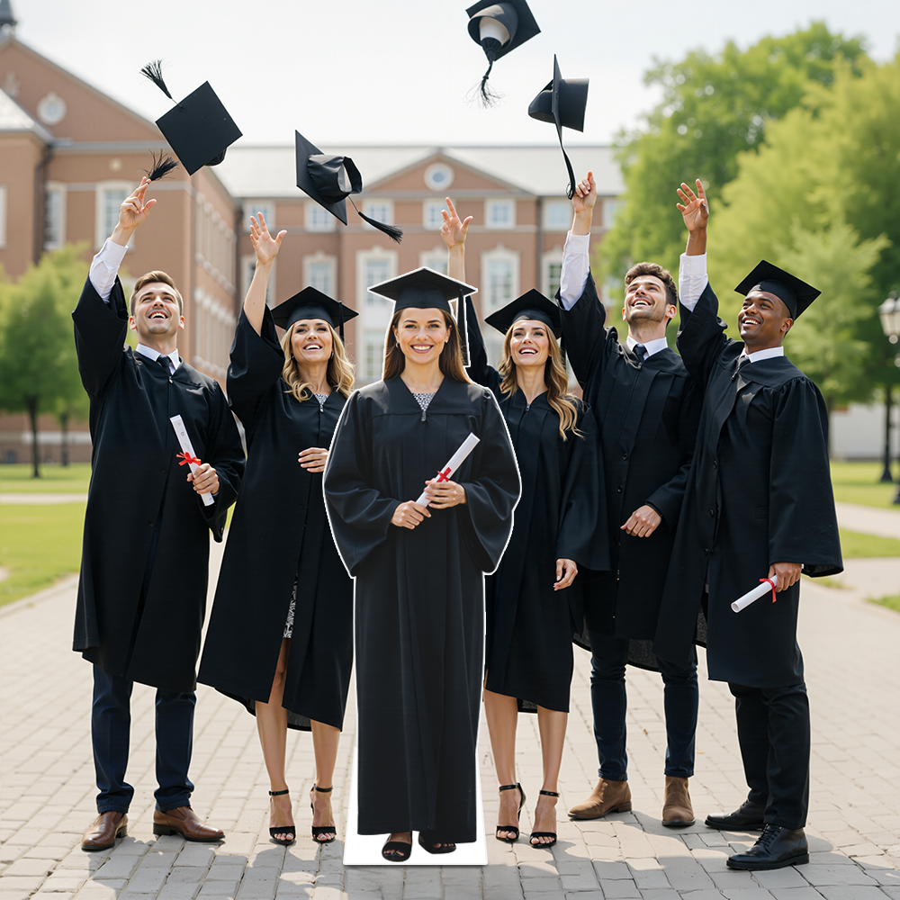 Graduation cap toss cardboard cutout display