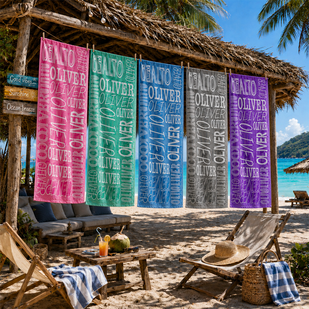 Personalized Repeat Name Pattern Beach Towel