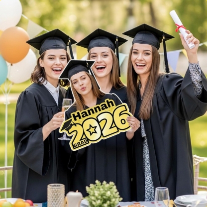 Custom 2026 Gold Glitter Graduation Big Head Cutout