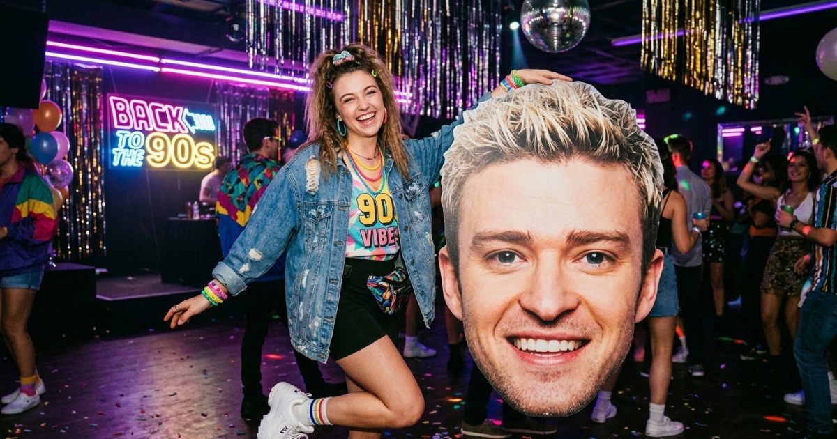 90s retro birthday party big head cutout for teens
