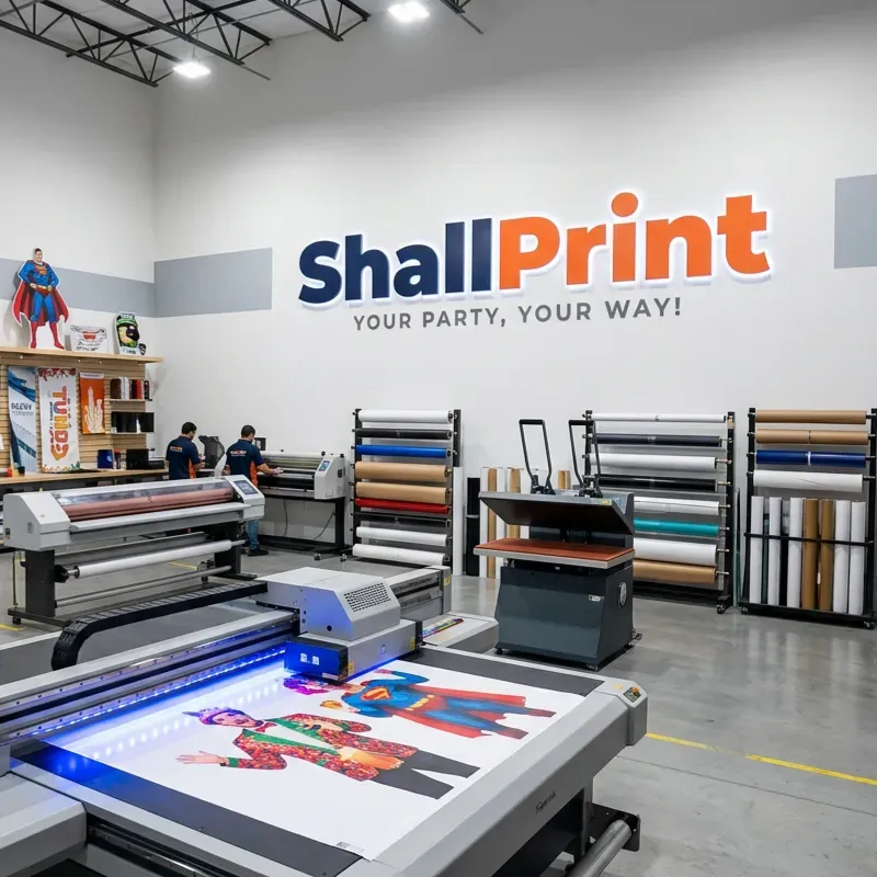 ShallPrint production facility where custom party cutouts are manufactured
