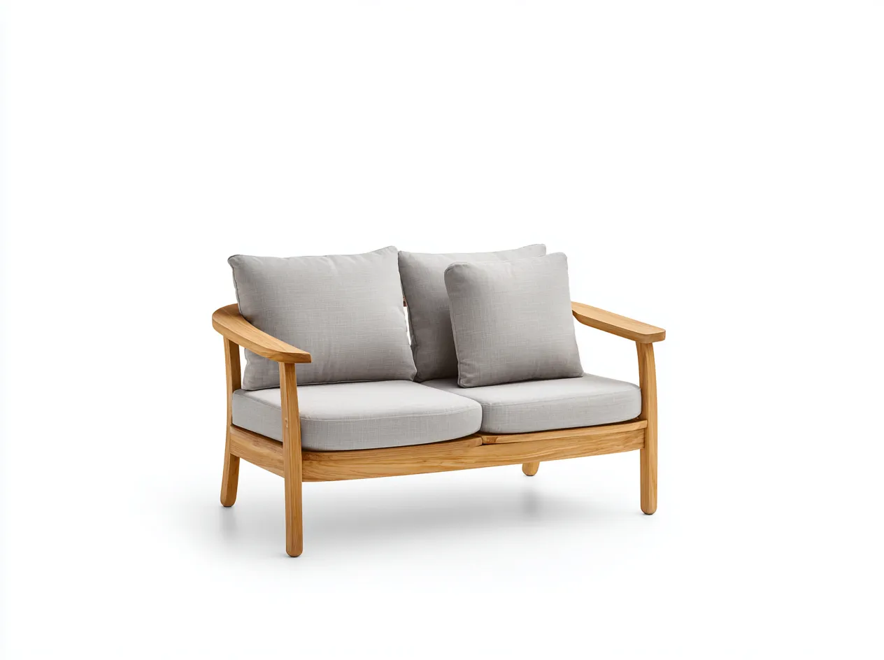 Divano da giardino in teak a 2 posti – 140×80×85 cm – grigio chiaro/legno naturale – design moderno ed elegante con cuscini imbottiti-Havenoliq