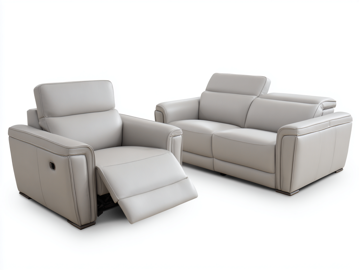 Divano 2 posti e poltrona reclinabili in pelle 170×95×100 cm / 95×95×100 cm – grigio chiaro – design moderno con funzione relax manuale-Havenoliq