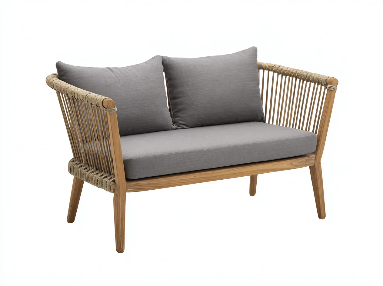 Divano da giardino a 2 posti in legno di teak e corda – 150×76×80 cm – grigio/naturale – stile moderno per esterni-Havenoliq