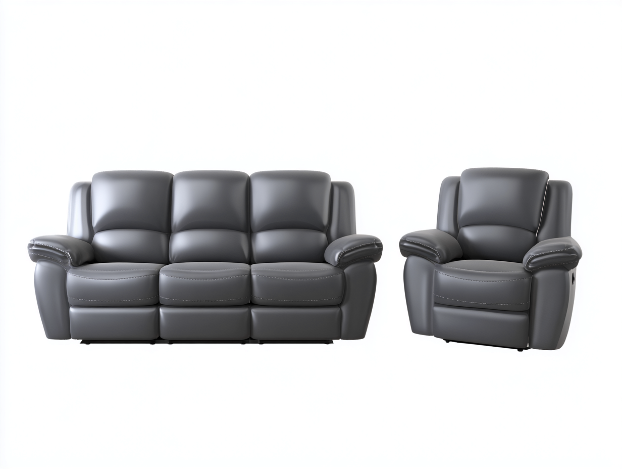 Divano 3 posti e poltrona reclinabili in pelle 200×95×100 cm / 95×95×100 cm – grigio – stile moderno con funzione relax manuale-Havenoliq