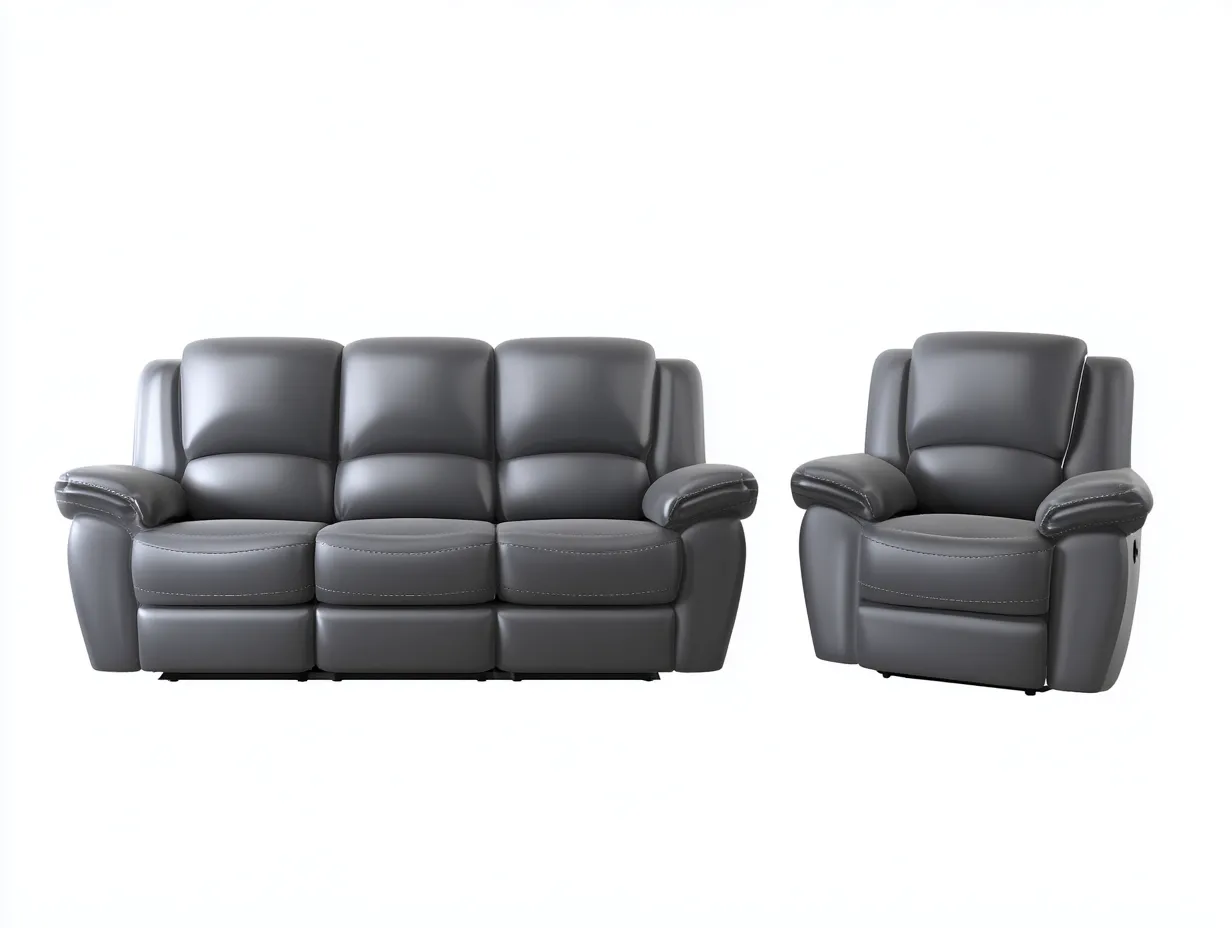 Divano 3 posti e poltrona reclinabili in pelle 200×95×100 cm / 95×95×100 cm – grigio – stile moderno con funzione relax manuale-Havenoliq