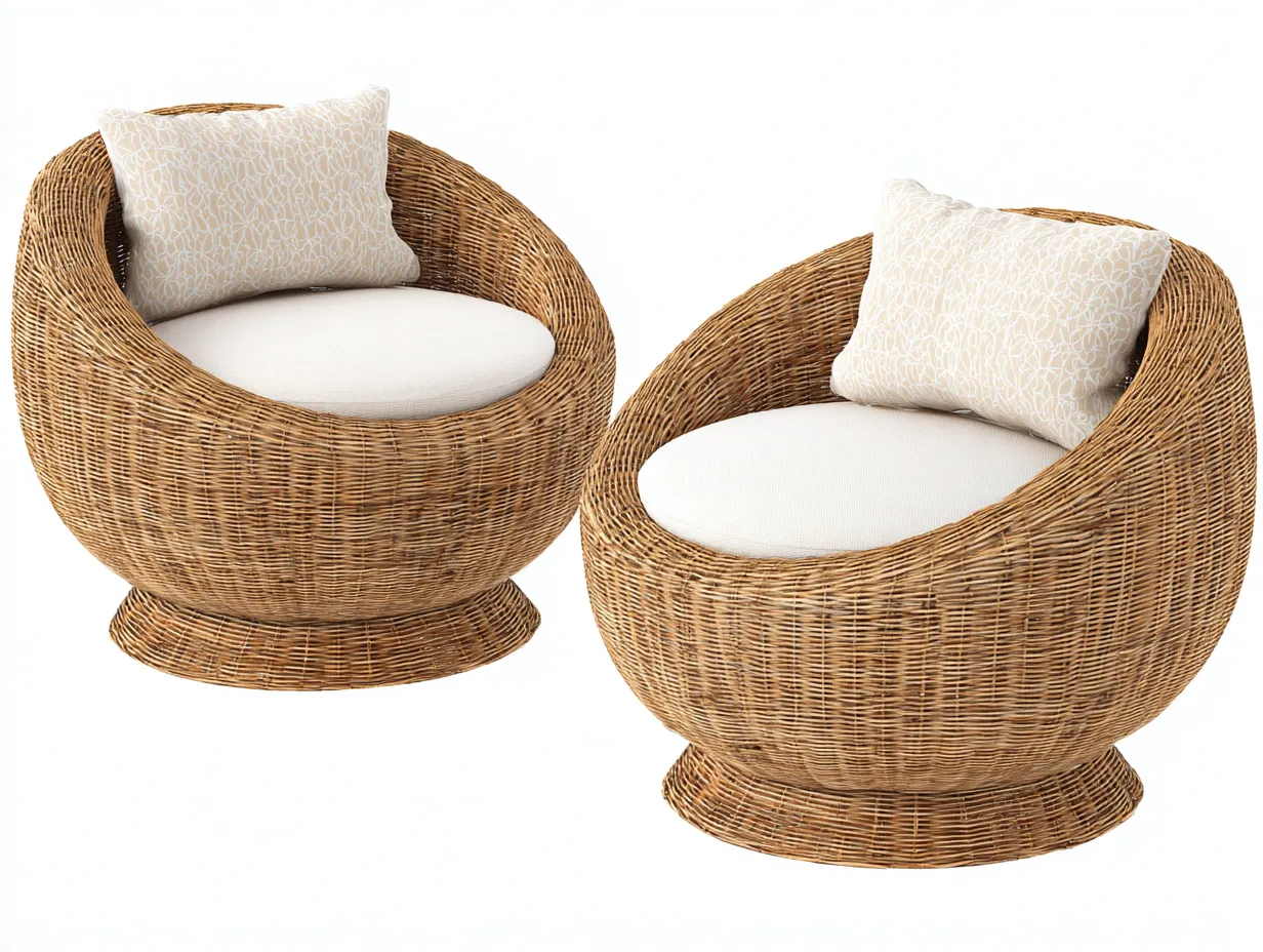 Set di poltrone da giardino rotonde in rattan naturale – 90×85×80 cm – beige/legno chiaro – stile boho elegante e accogliente-Havenoliq