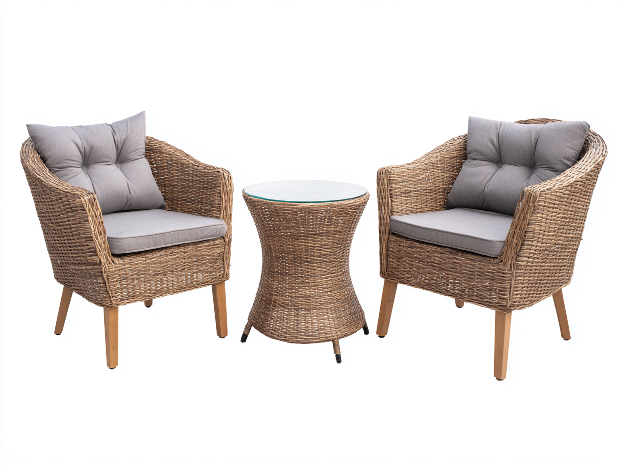 Set da giardino 3 pezzi in rattan con tavolino e poltrone – 70×75×85 cm – grigio/legno naturale – comfort elegante e moderno per esterni-Havenoliq