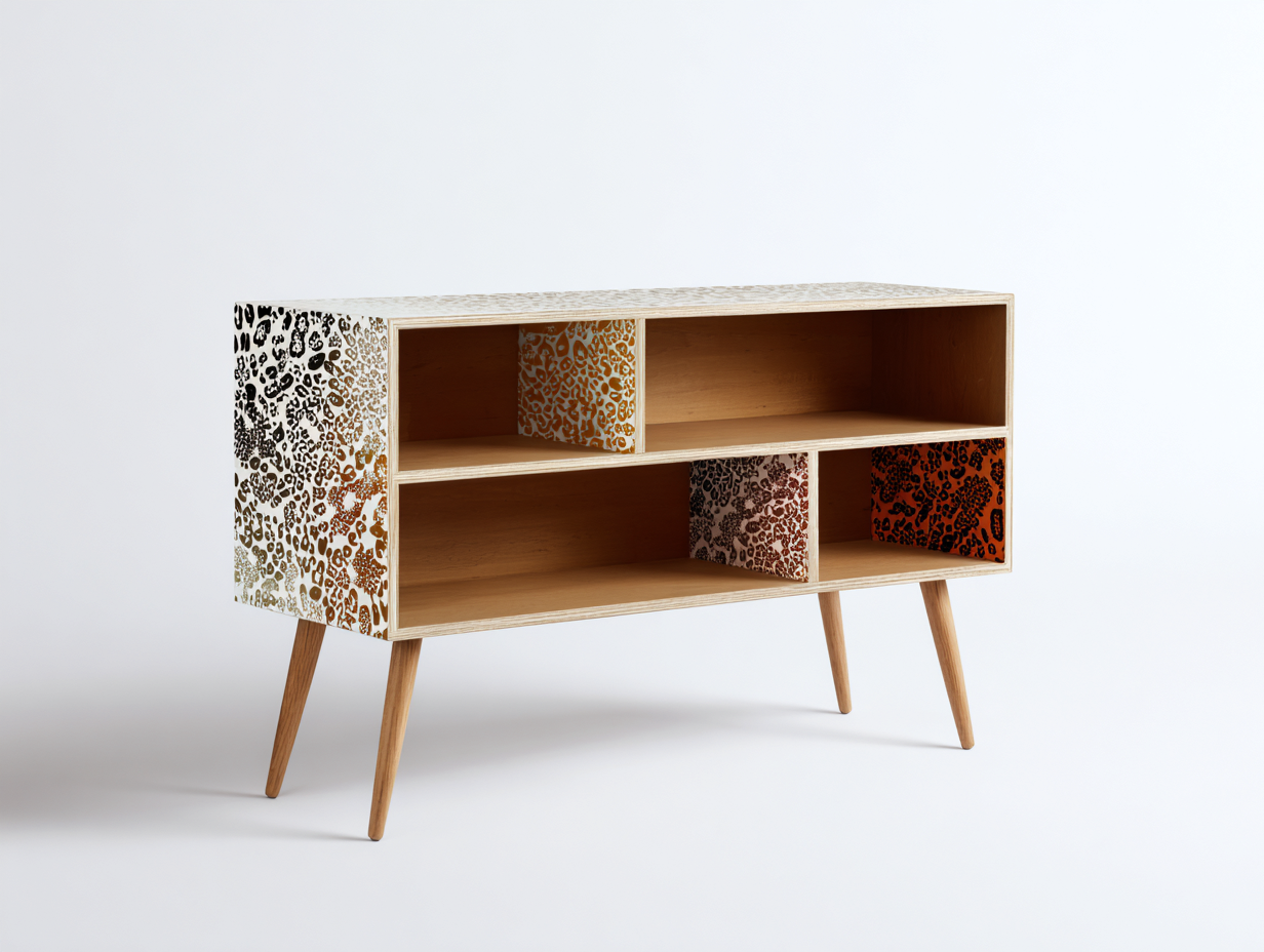 Libreria moderna in legno 110×35×90 cm – rovere naturale – con decorazione a motivo-Havenoliq