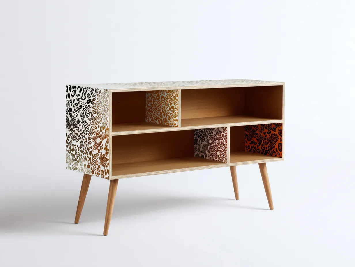 Libreria moderna in legno 110×35×90 cm – rovere naturale – con decorazione a motivo-Havenoliq