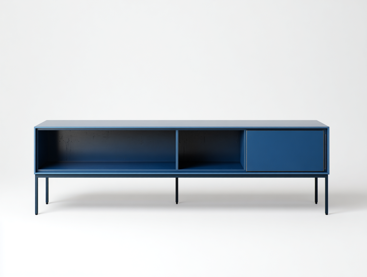 Mobile TV in metallo 140×40×55 cm – blu – con spazio contenitivo-Havenoliq