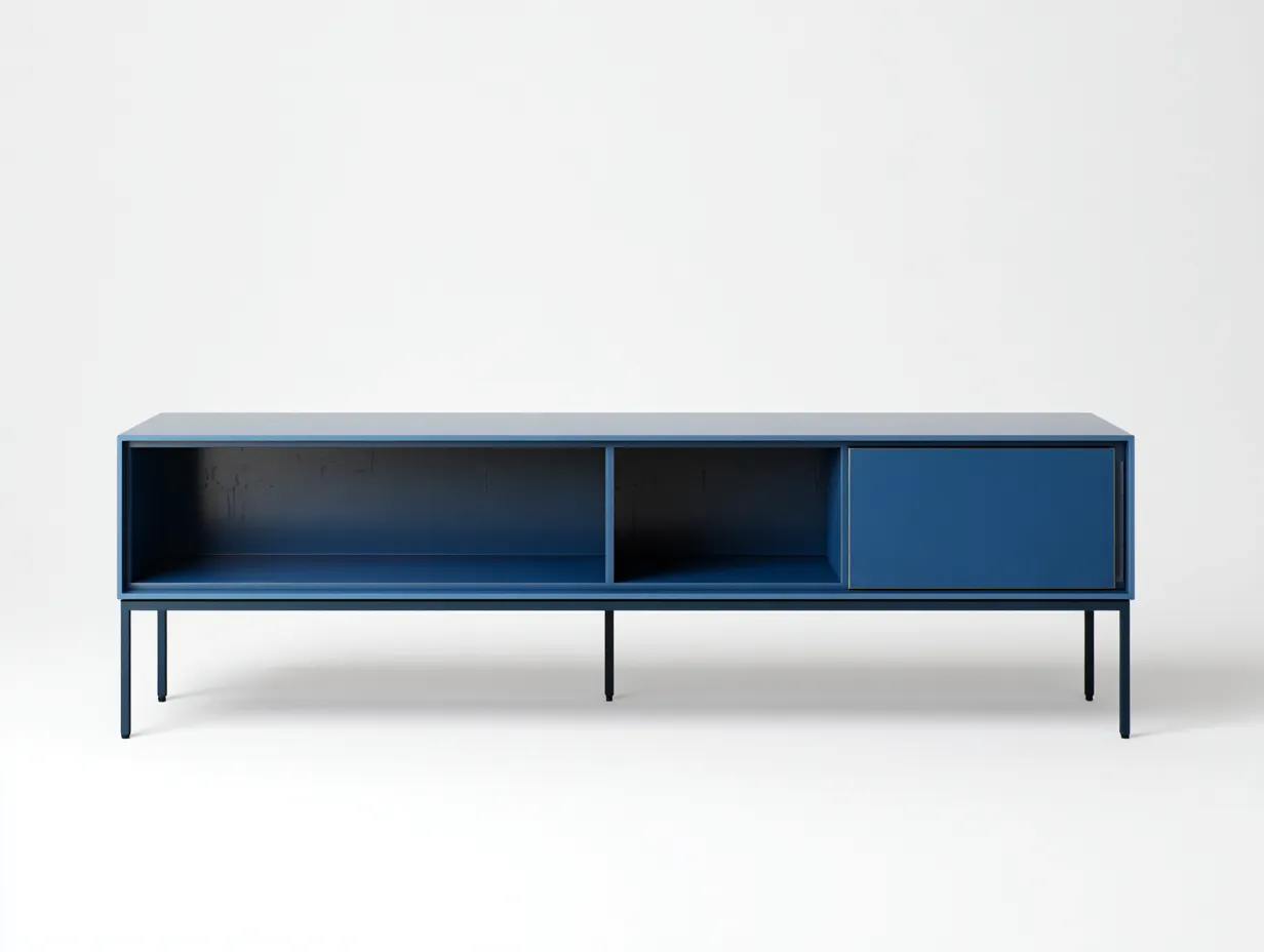 Mobile TV in metallo 140×40×55 cm – blu – con spazio contenitivo-Havenoliq