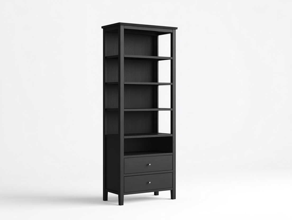 Libreria in legno 80×35×195 cm – nero – con spazio contenitivo-Havenoliq