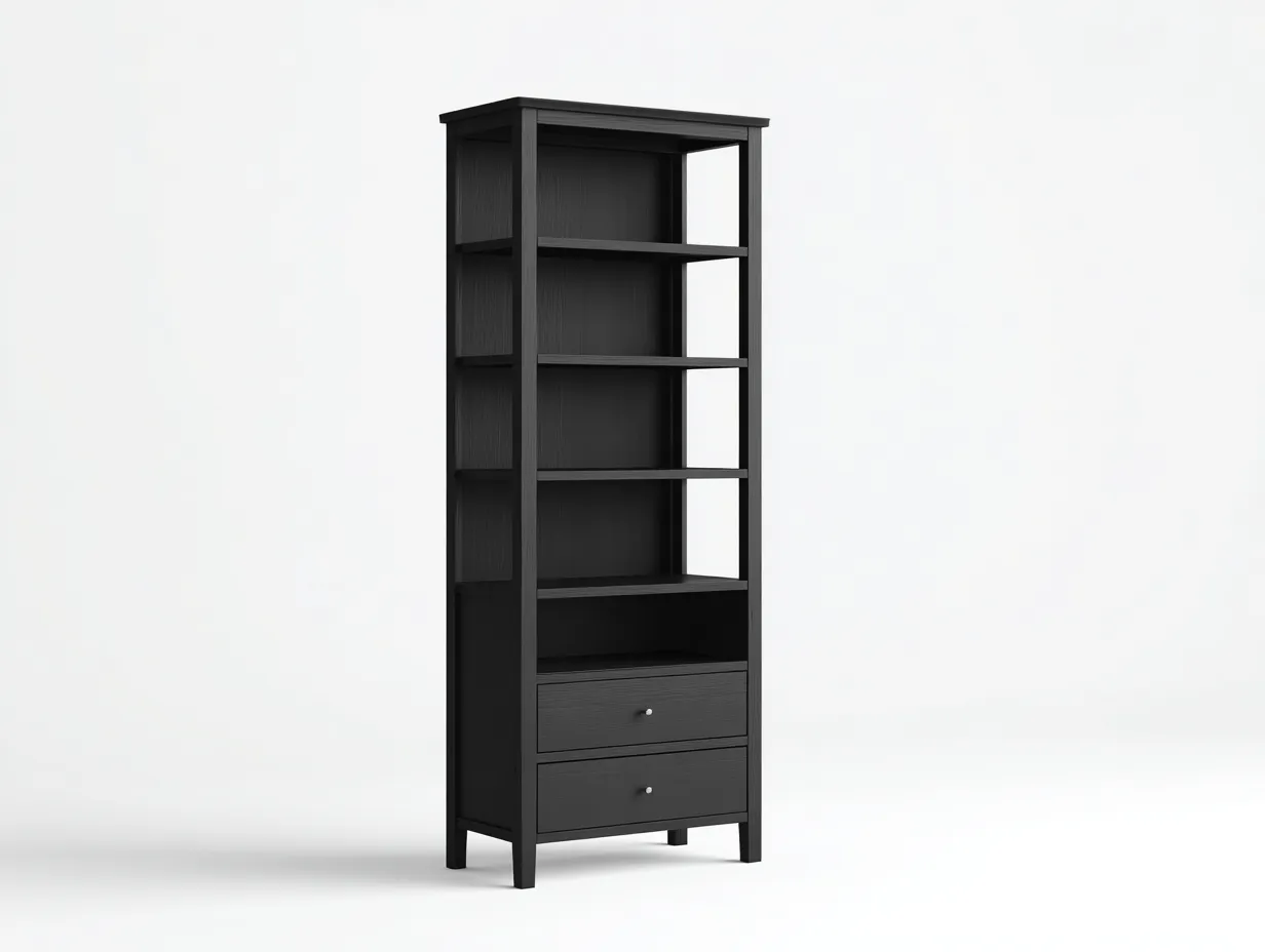 Libreria in legno 80×35×195 cm – nero – con spazio contenitivo-Havenoliq