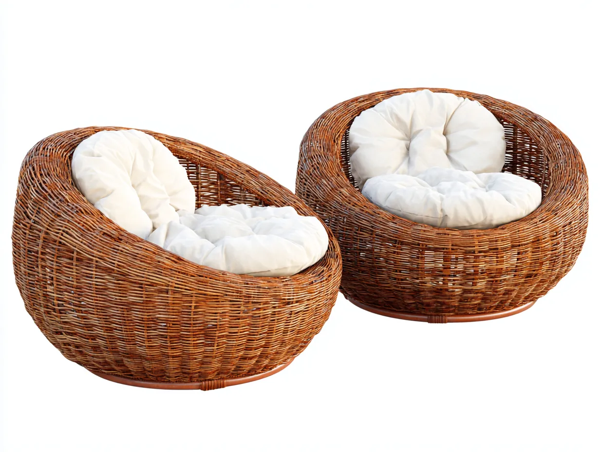 Set di poltrone rotonde da giardino in rattan naturale – 90×85×80 cm – bianco crema/marrone miele – stile boho chic accogliente e rilassato-Havenoliq