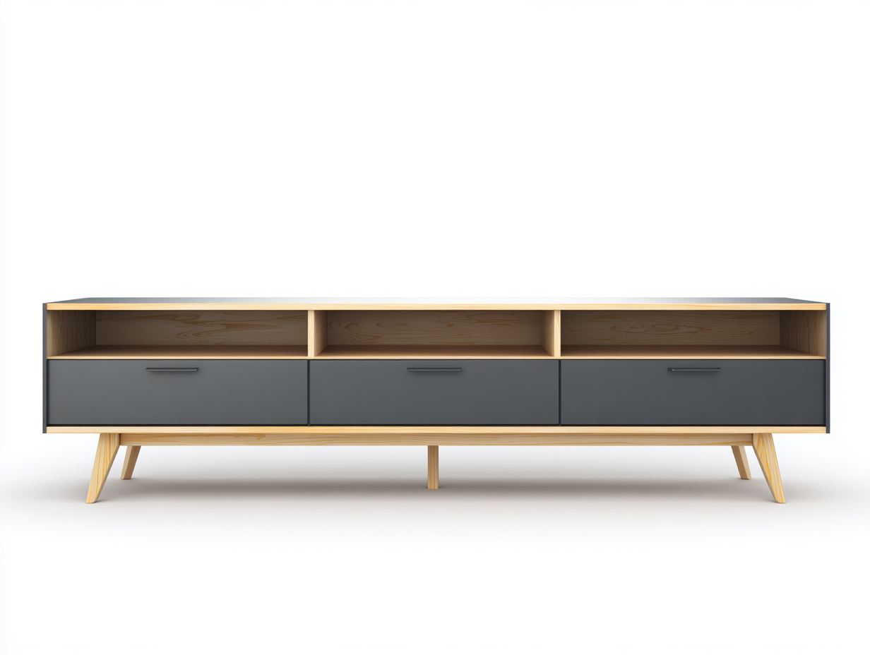 Mobile TV in legno 165×40×55 cm – rovere chiaro e grigio antracite – con spazio contenitore-Havenoliq