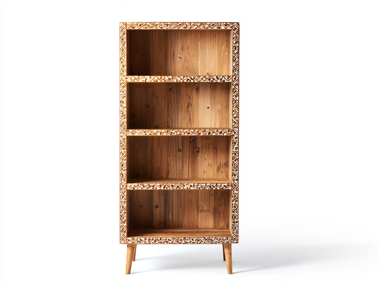 Libreria in legno massello 80×35×165 cm – rovere naturale – con decorazione intagliata-Havenoliq