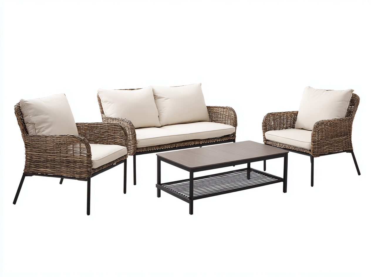 Set da salotto da giardino in rattan sintetico 4 pezzi – divano 160×70×80 cm e poltrona 72×70×80 cm – marrone/beige – design moderno con tavolino abbinato-Havenoliq