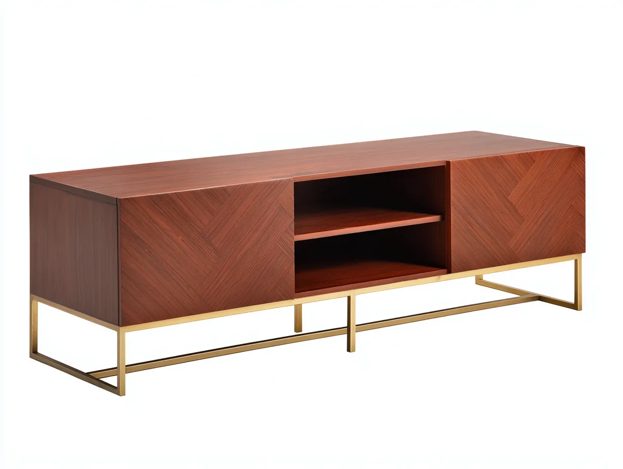 Mobile TV in legno 170×40×55 cm – noce e oro – con spazio contenitore-Havenoliq