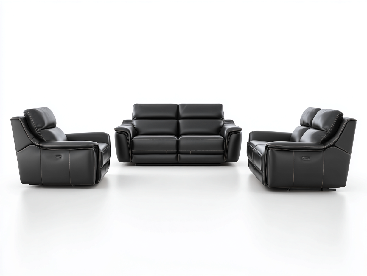 2 divani 2 posti 160×95×100 cm e 1 poltrona reclinabile 95×95×100 cm in pelle – nero – stile moderno con funzione relax elettrica-Havenoliq