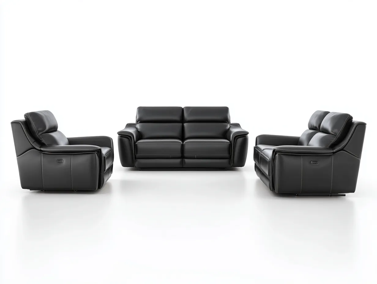 2 divani 2 posti 160×95×100 cm e 1 poltrona reclinabile 95×95×100 cm in pelle – nero – stile moderno con funzione relax elettrica-Havenoliq