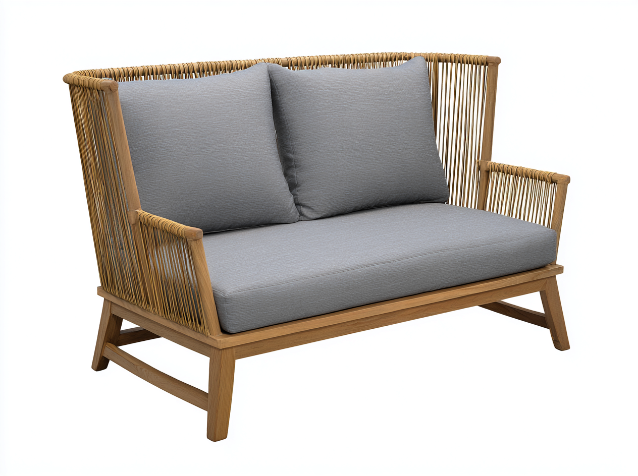Divano da giardino in teak e corda – 150×85×90 cm – grigio chiaro/legno naturale – design moderno e resistente agli agenti atmosferici-Havenoliq