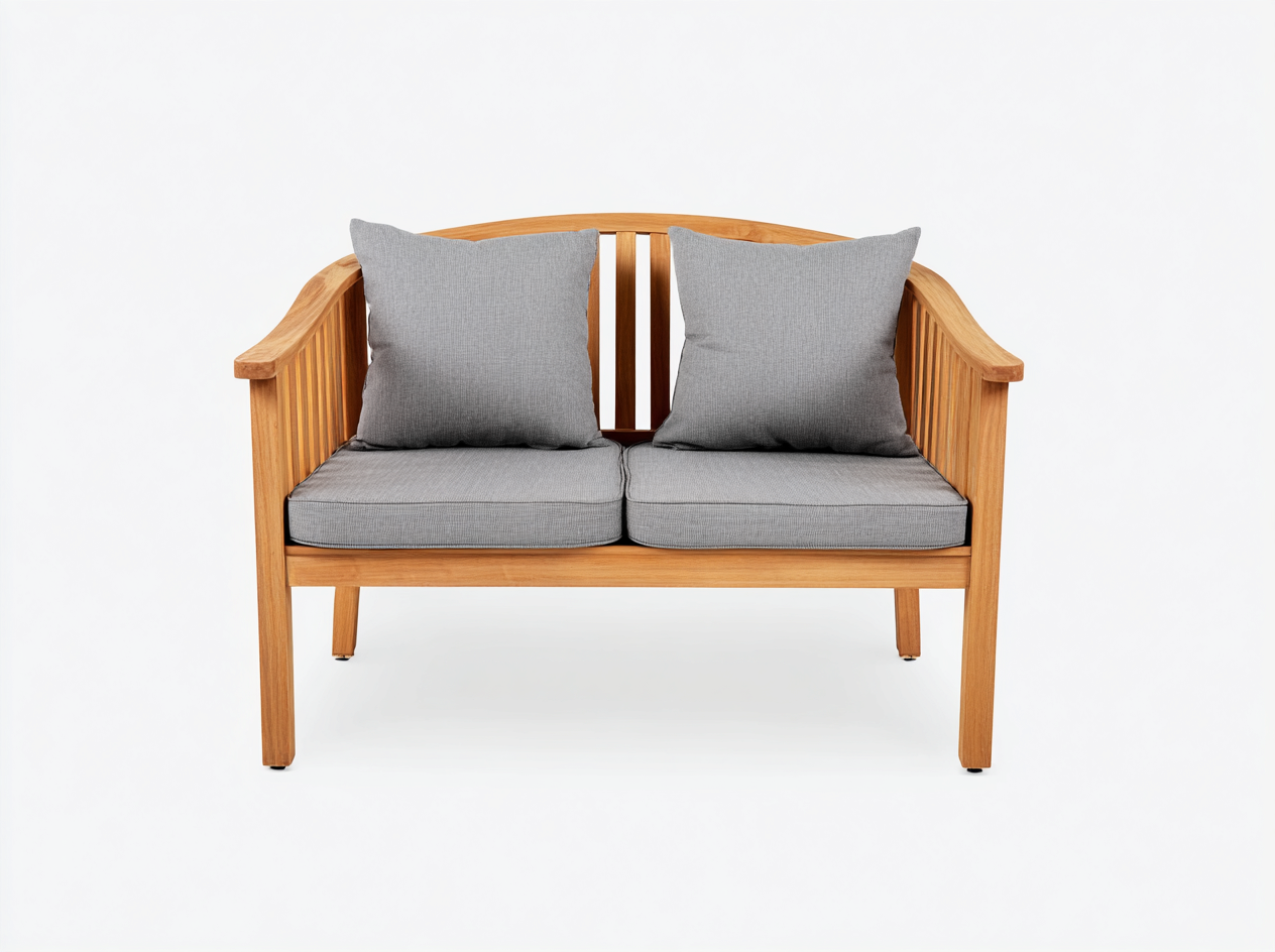 Divano da giardino a 2 posti in legno di teak – 148×78×84 cm – grigio/naturale – design curvo elegante per esterni-Havenoliq