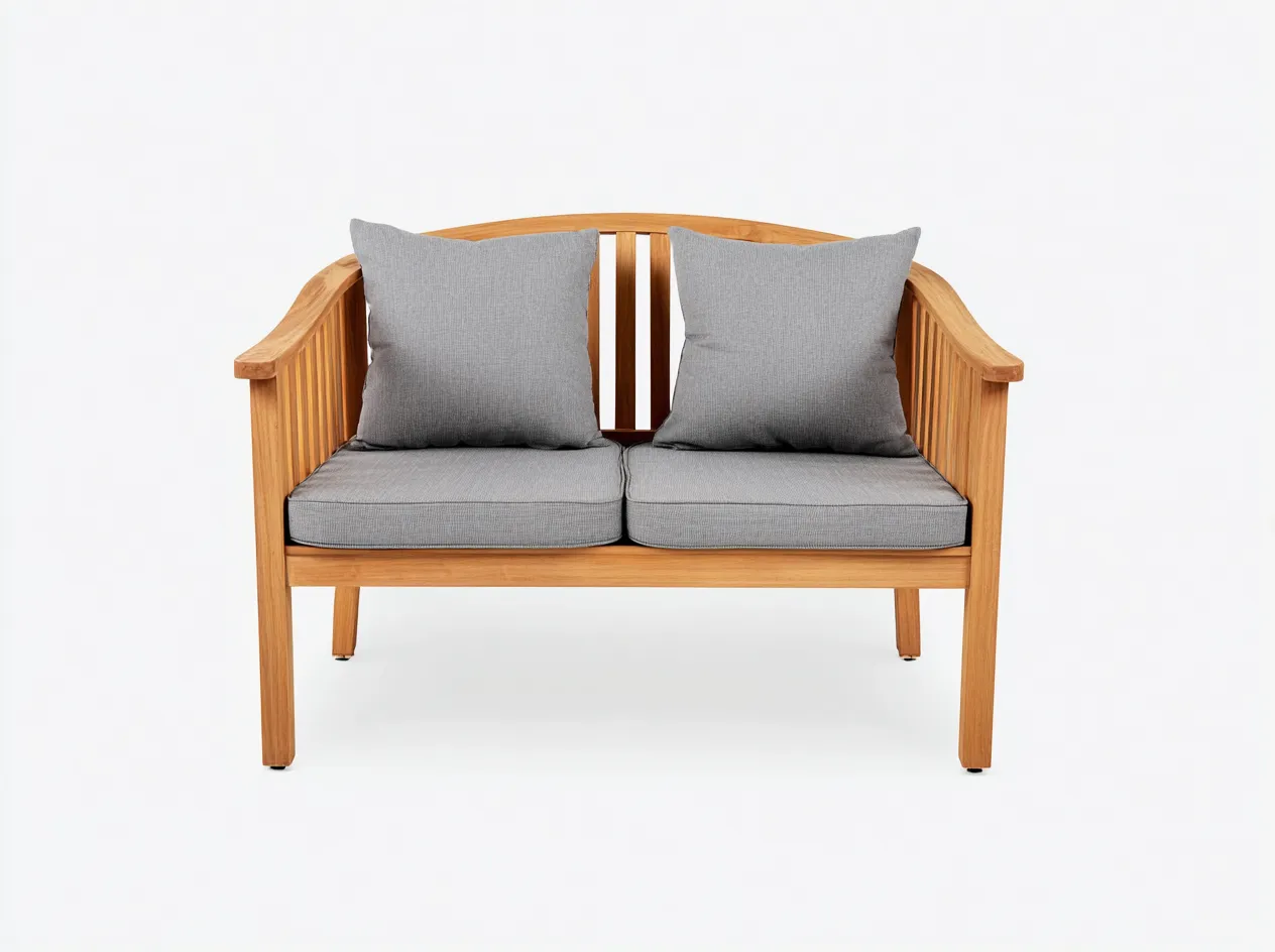 Divano da giardino a 2 posti in legno di teak – 148×78×84 cm – grigio/naturale – design curvo elegante per esterni-Havenoliq