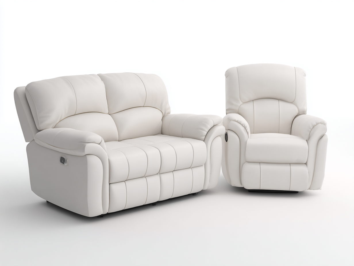 Divano 2 posti reclinabile 160×95×100 cm e poltrona reclinabile 95×95×100 cm in pelle – bianco – stile moderno con comfort ergonomico e funzione relax-Havenoliq
