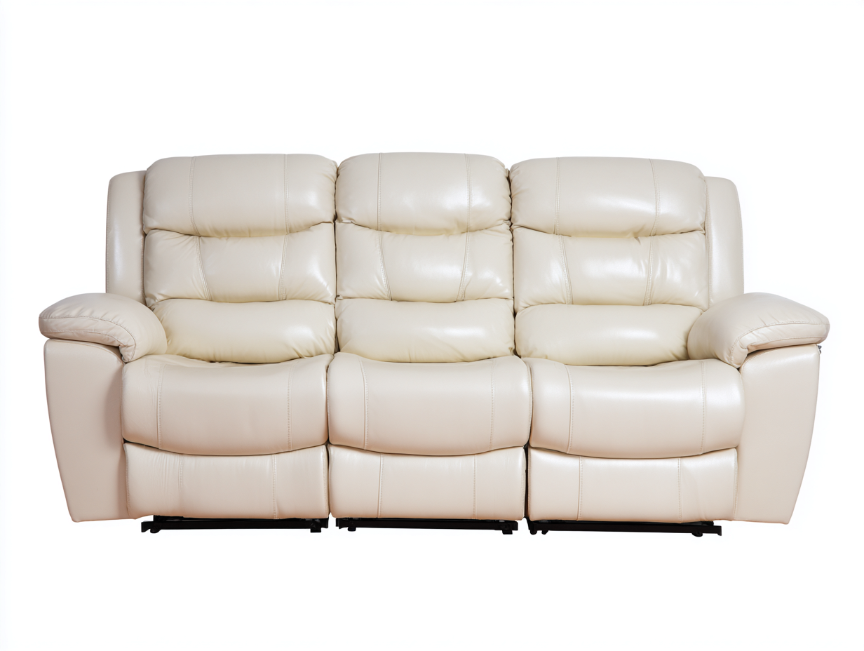 Divano 3 posti in pelle beige 210×95×100 cm – imbottitura morbida – design reclinabile e moderno-Havenoliq