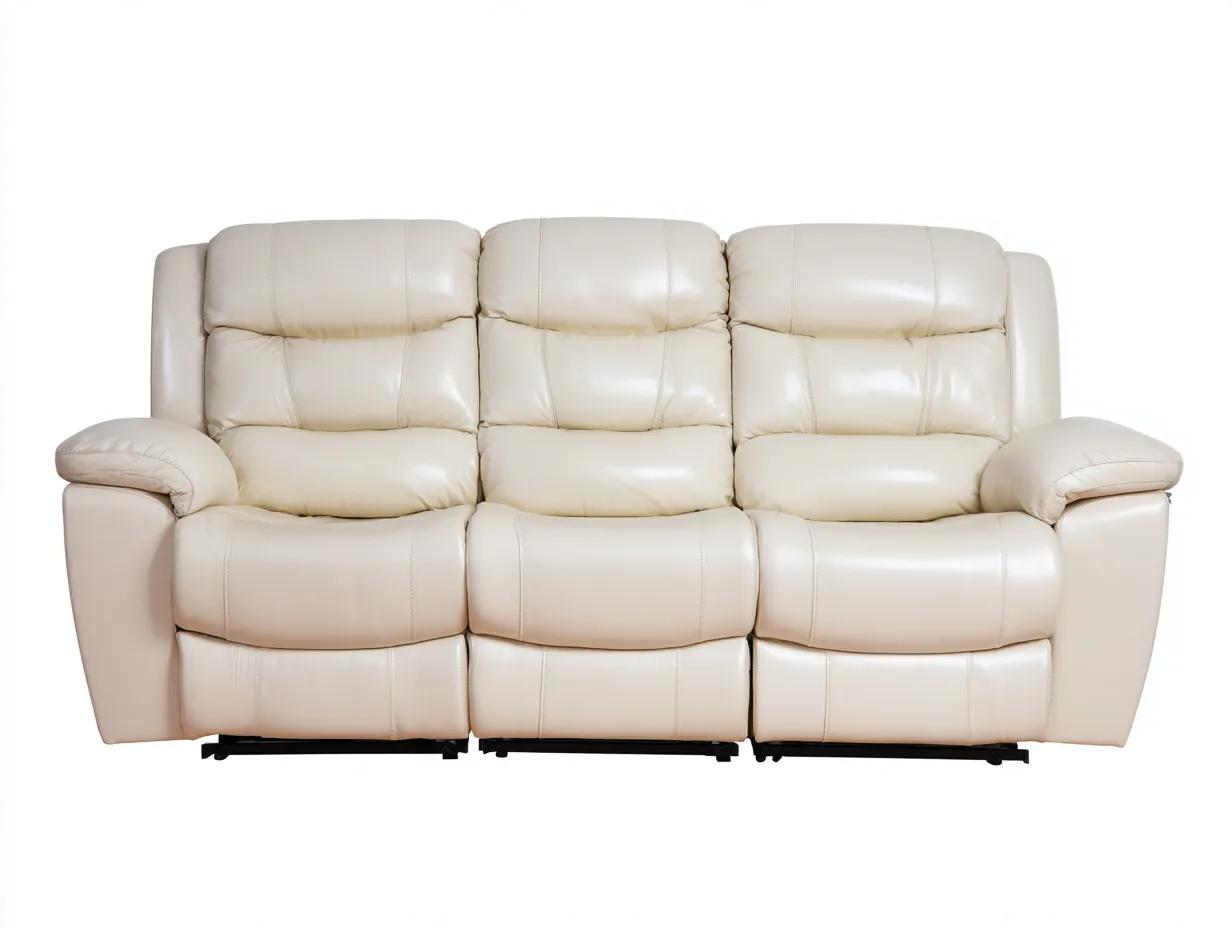 Divano 3 posti in pelle beige 210×95×100 cm – imbottitura morbida – design reclinabile e moderno-Havenoliq