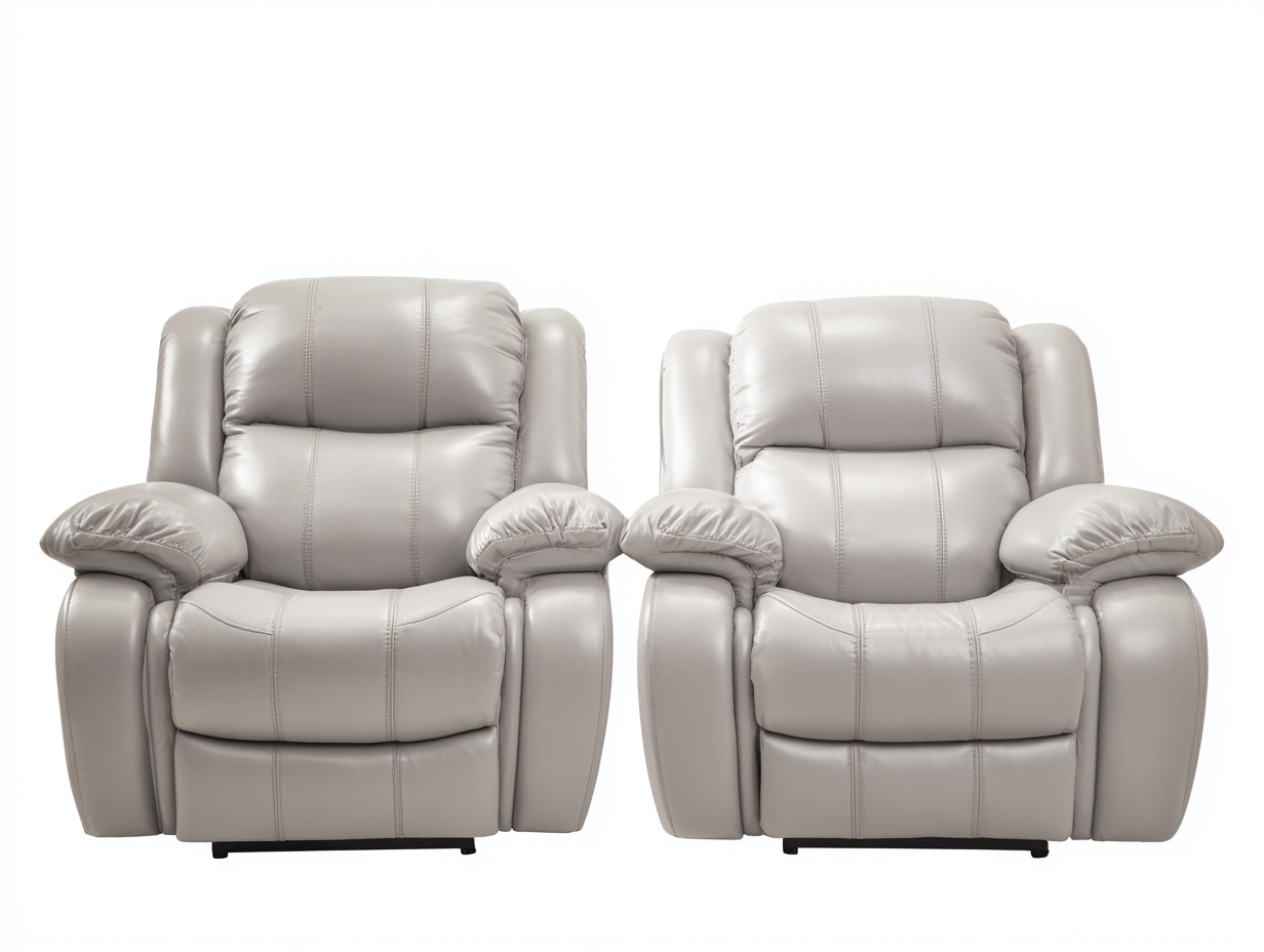 Coppia di poltrone reclinabili 95×95×100 cm in pelle – grigio chiaro – stile moderno con comfort imbottito e funzione relax-Havenoliq