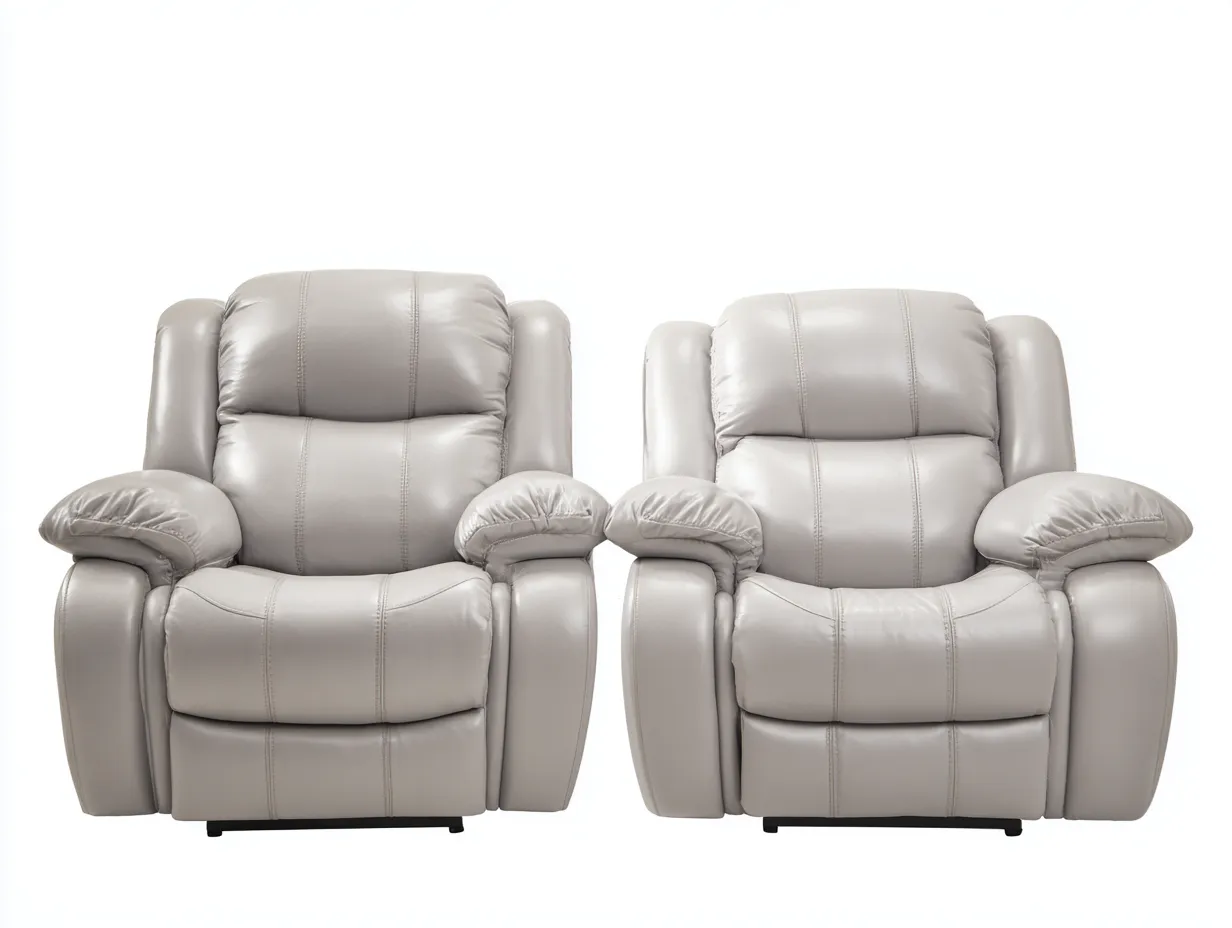 Coppia di poltrone reclinabili 95×95×100 cm in pelle – grigio chiaro – stile moderno con comfort imbottito e funzione relax-Havenoliq