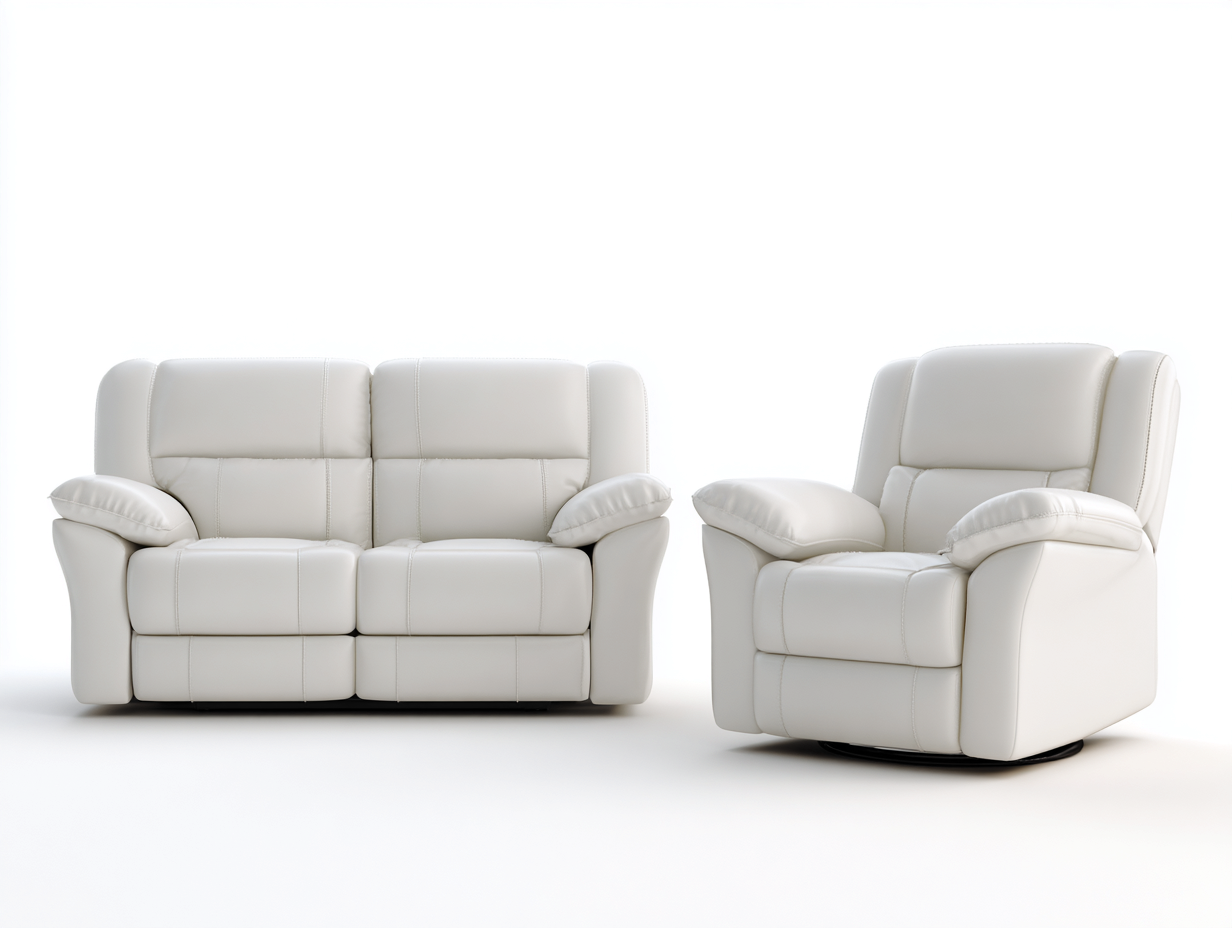 Divano 2 posti e poltrona reclinabili in pelle 160×95×100 cm / 95×95×100 cm – bianco – stile moderno con funzione relax manuale-Havenoliq